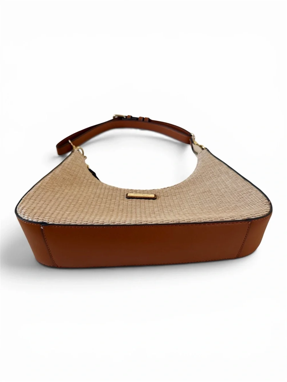Nanette Lepore Woven Straw Hobo Shoulder Bag Cream Beige Brown Trim